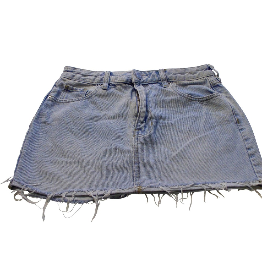 PacSun Light Wash Denim Mini Skirt Raw  Size 25 Blue High Waisted